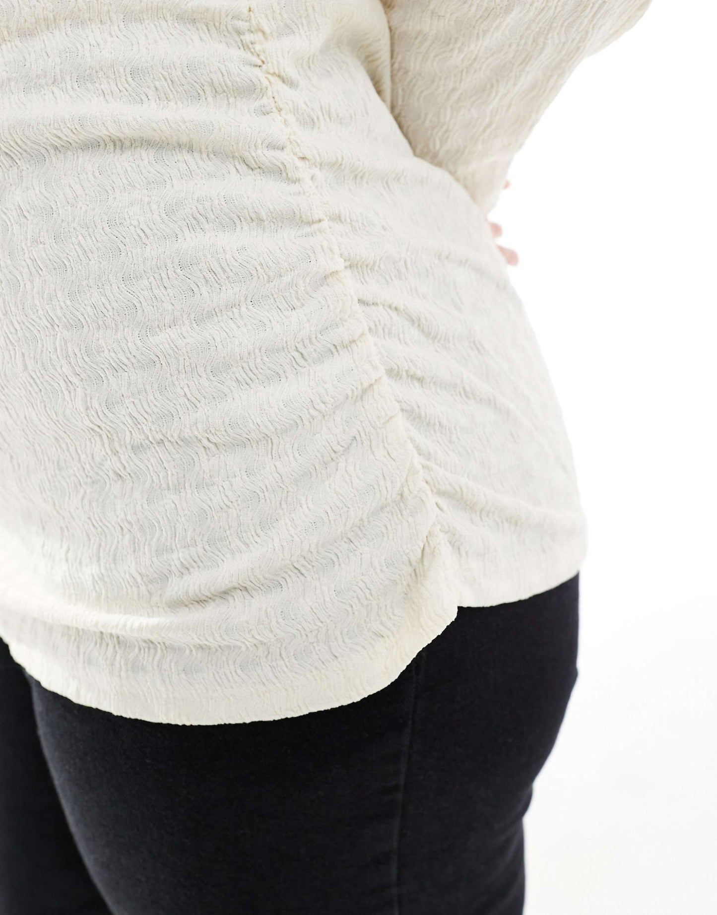 Curve Textured Ruched Long Sleeve Top