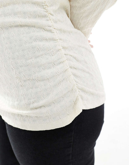 Curve Textured Ruched Long Sleeve Top