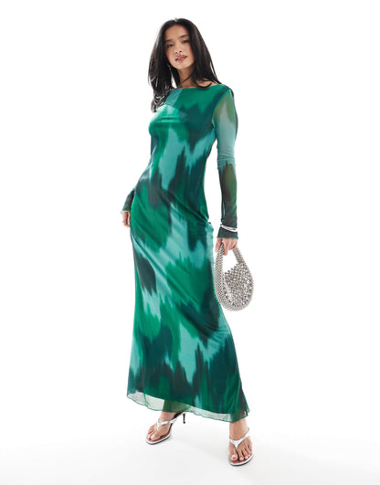 Petite Long Sleeved Mesh Maxi Dress