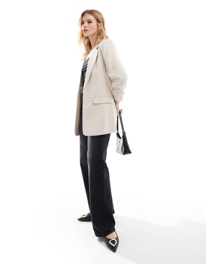 Textured Blazer With Ruched Sleeve