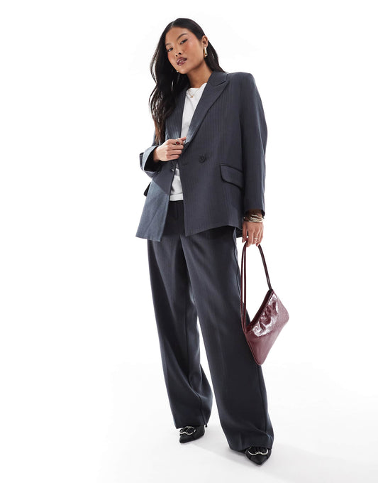 Petite Tailored Herringbone Blazer And Wide Leg Trousers Set