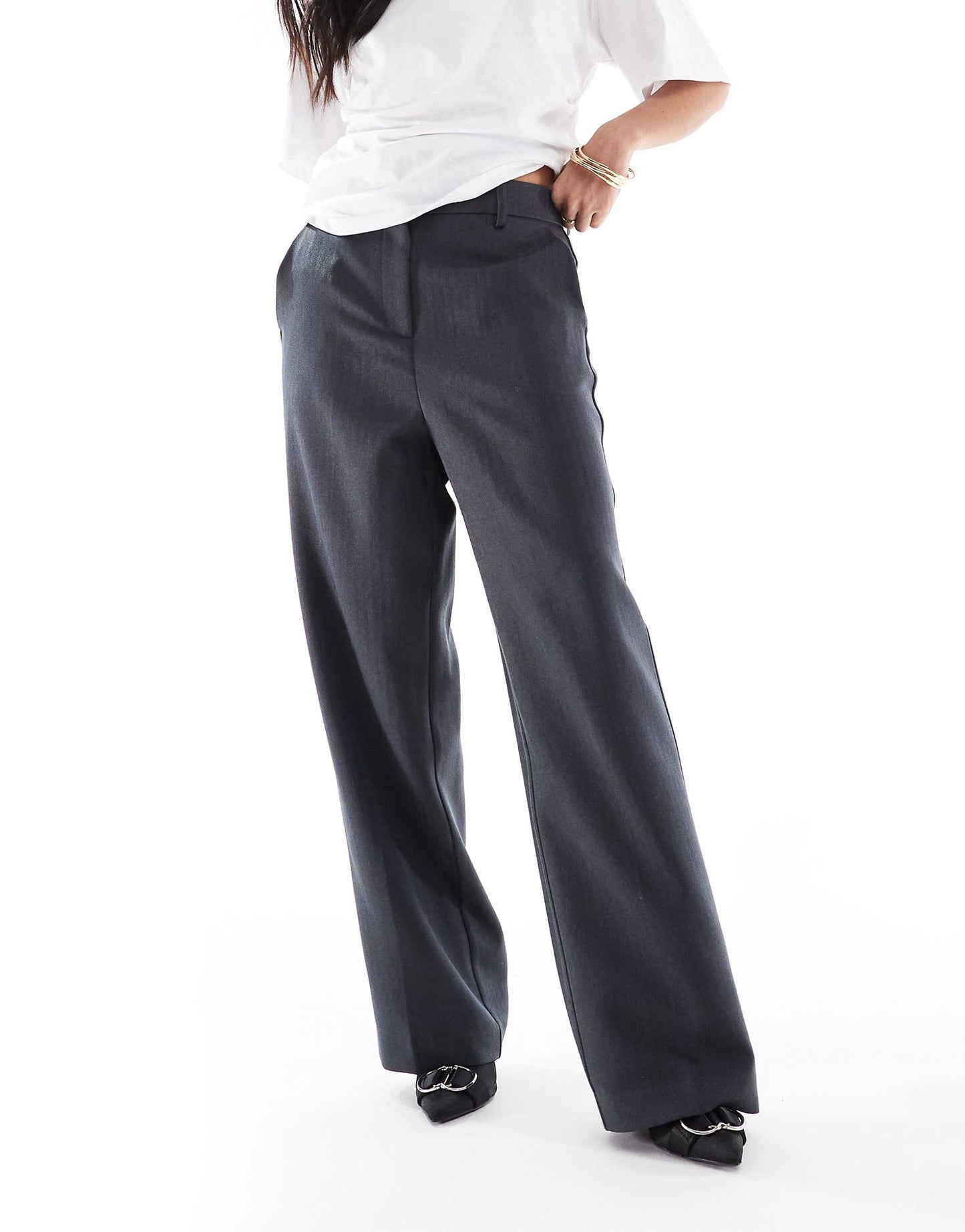 Petite Tailored Herringbone Wide Leg Co-Ord Trousers