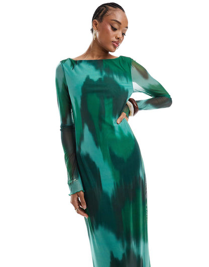 Tall Long Sleeved Mesh Maxi Dress