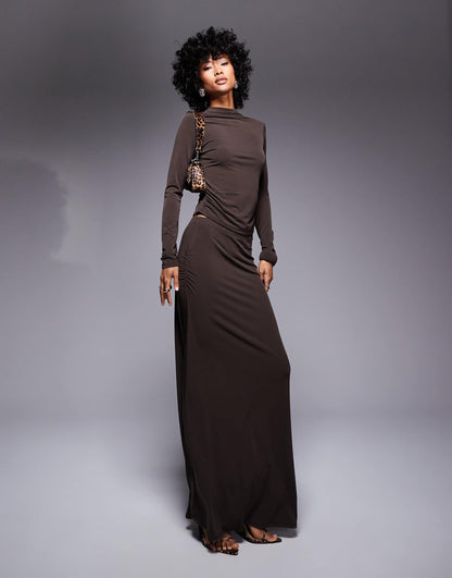 Co-Ord Slinky Ruched Mock Neck Long Sleeve Top