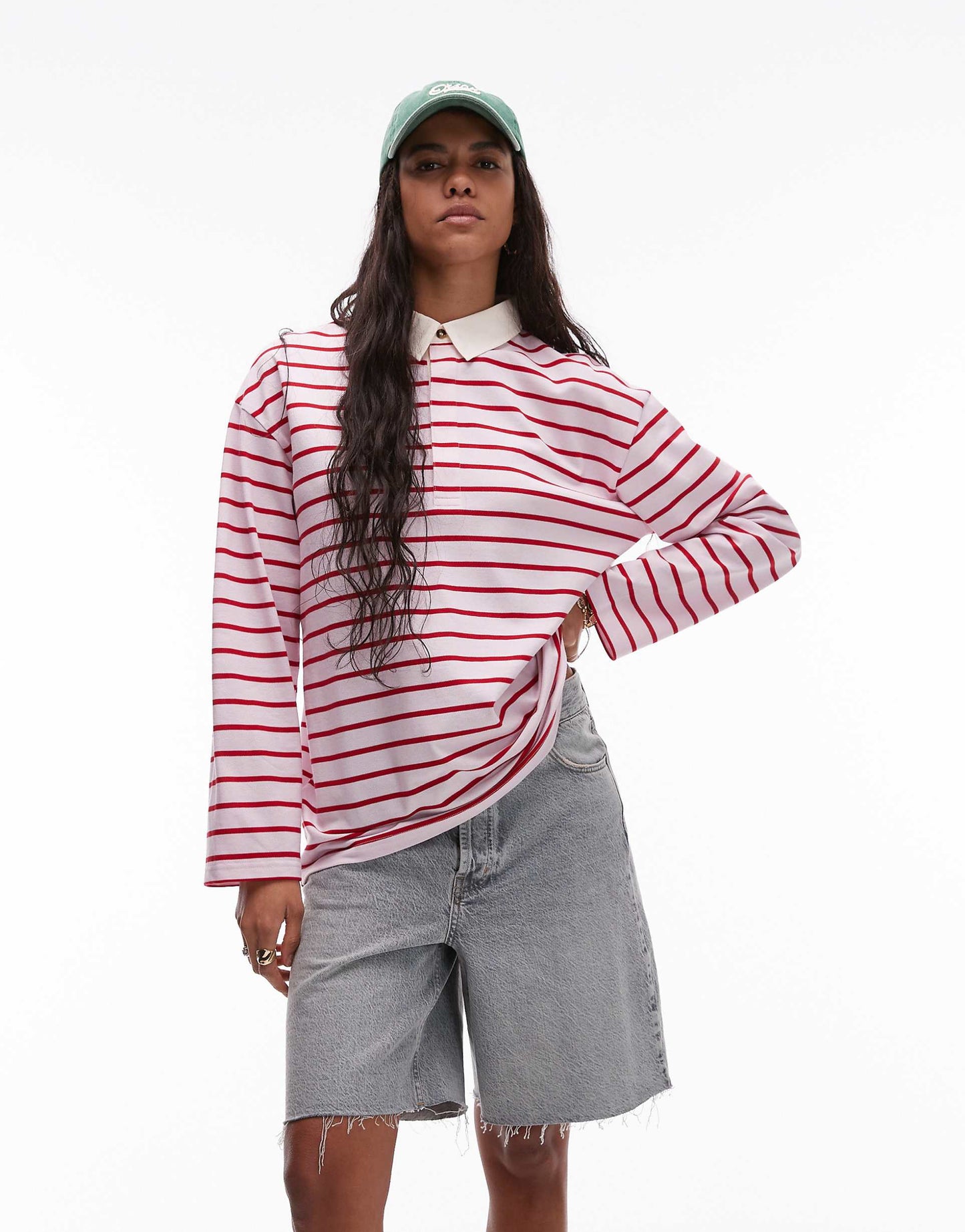 Stripe Long Sleeve Polo Top