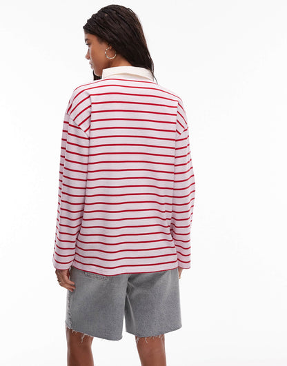 Stripe Long Sleeve Polo Top