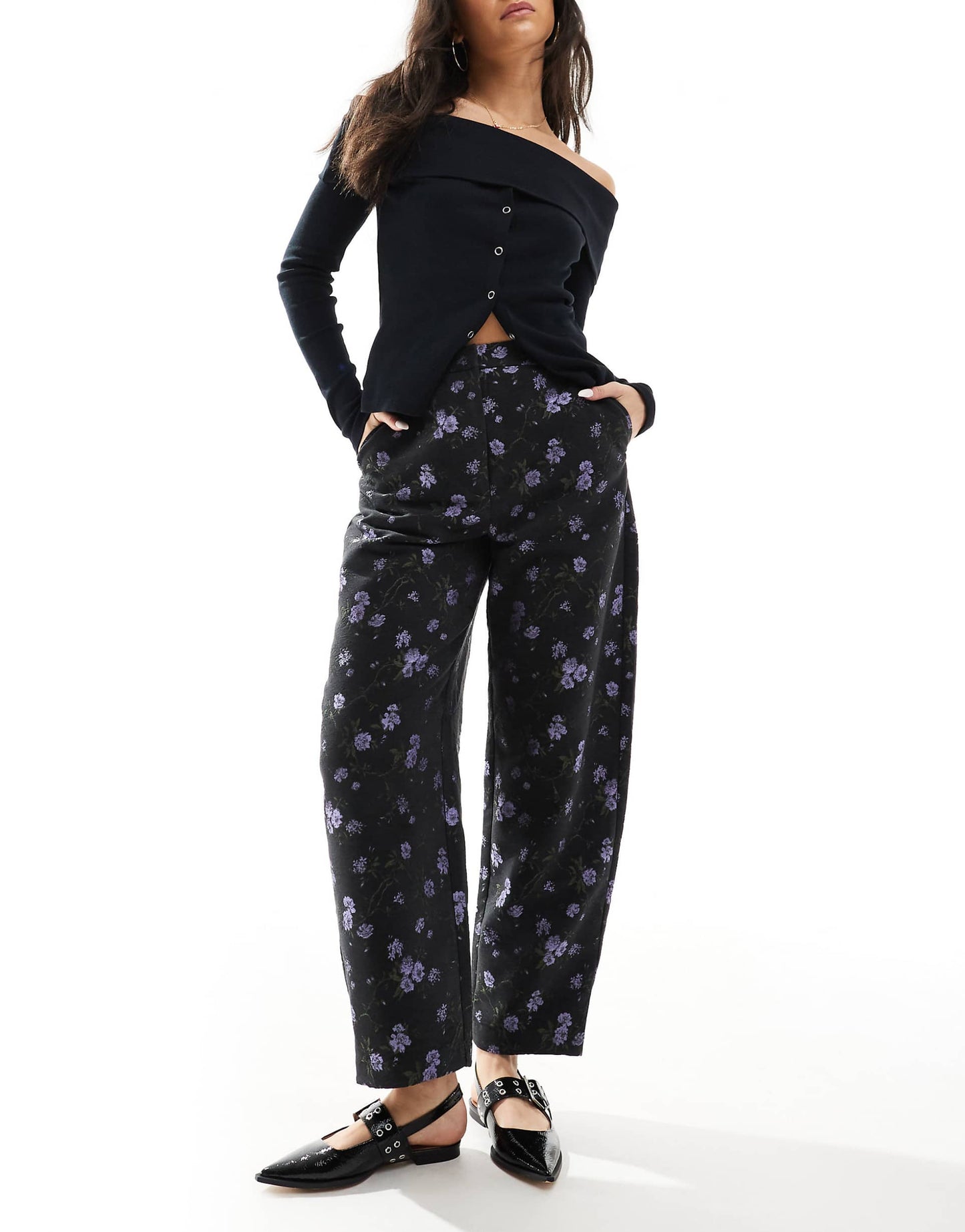 Floral Jacquard Arch Leg Tailored Trouser