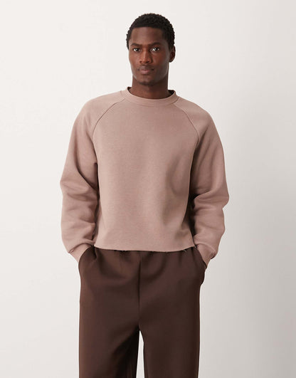 Oversized Cropped Raglan Sweatshirt With Raw Hem