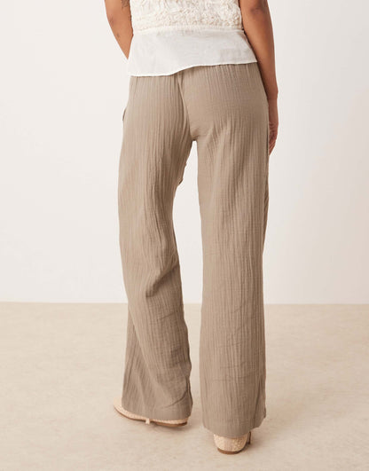 Petite Wide Leg Cheesecloth Trousers