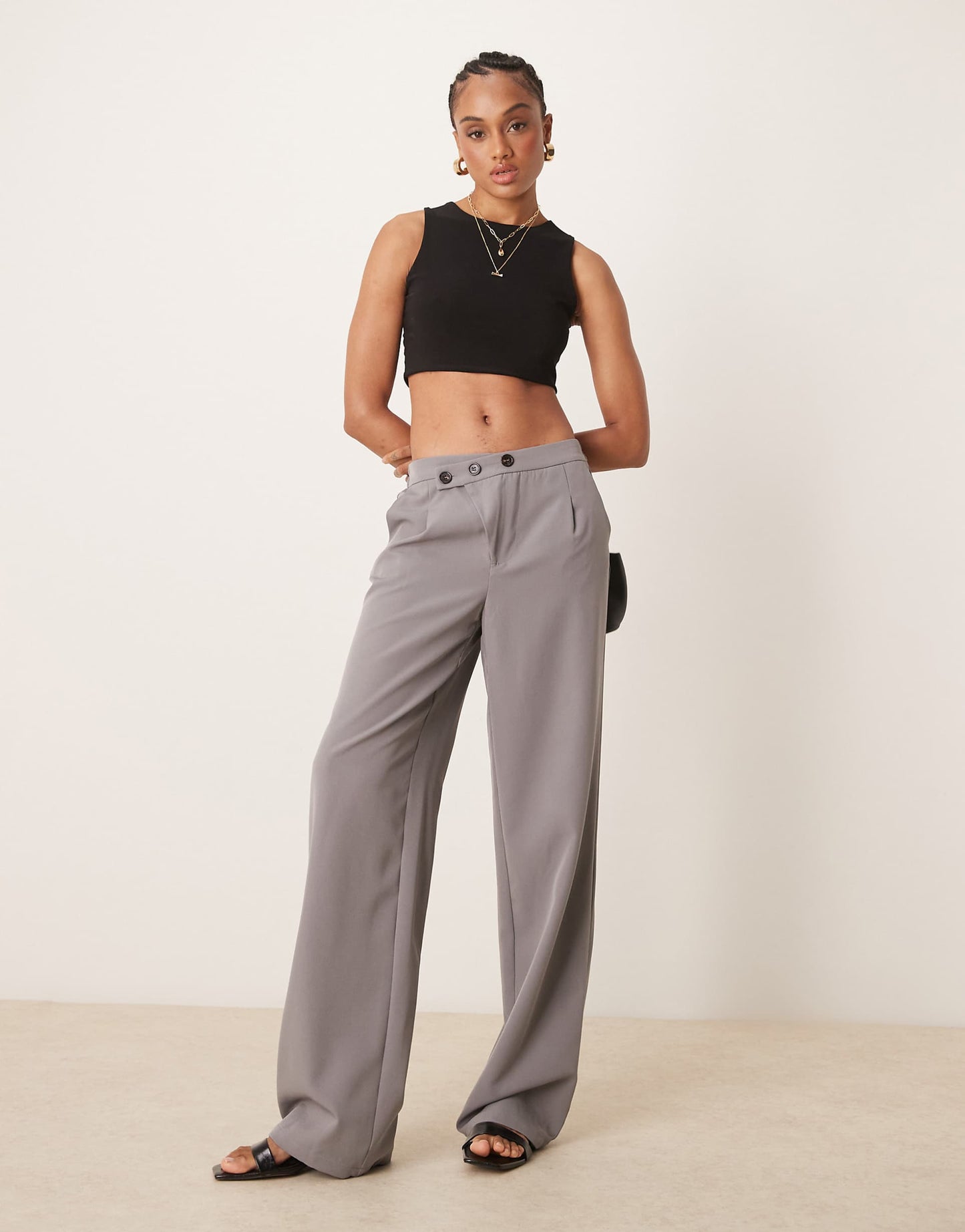 Tall Asymmetric Button Wide Leg Trousers