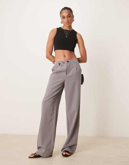 Tall Asymmetric Button Wide Leg Trousers