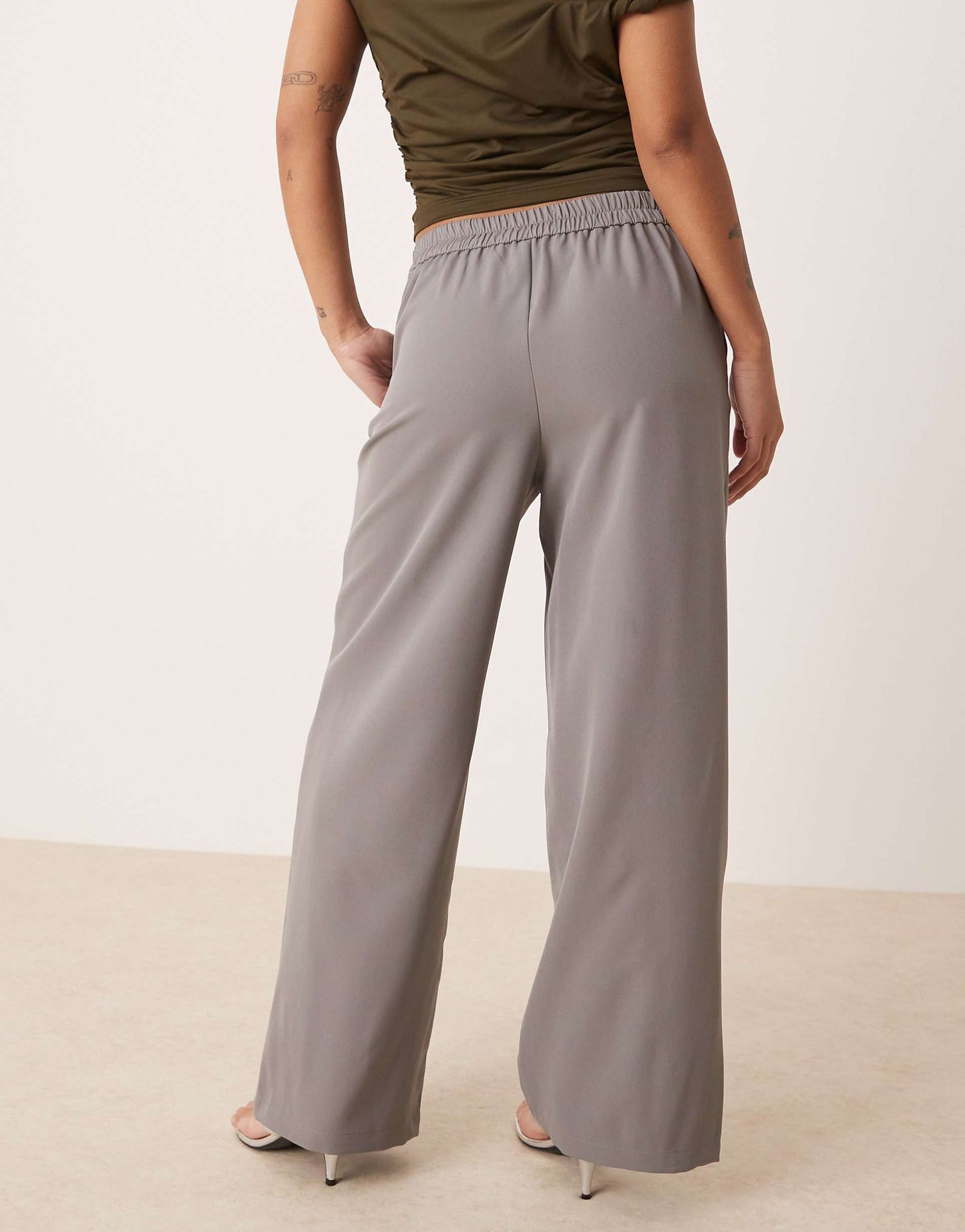 Petite Asymmetric Button Wide Leg Trousers