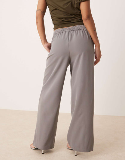 Petite Asymmetric Button Wide Leg Trousers