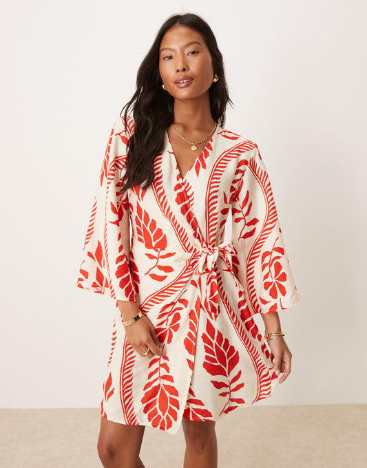 Petite Wrap Kimono Dress Beige