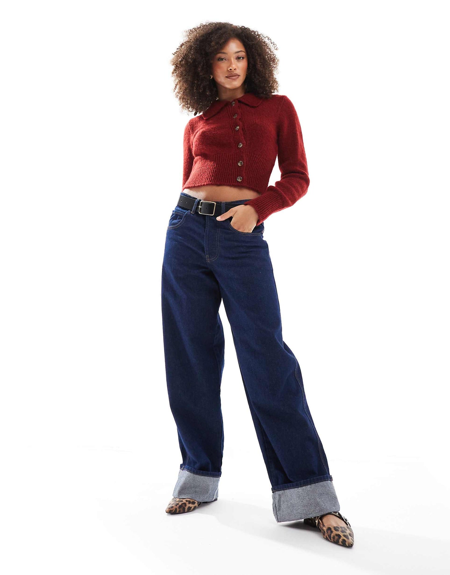 Collard Cardigan With Asymmetric Buttons