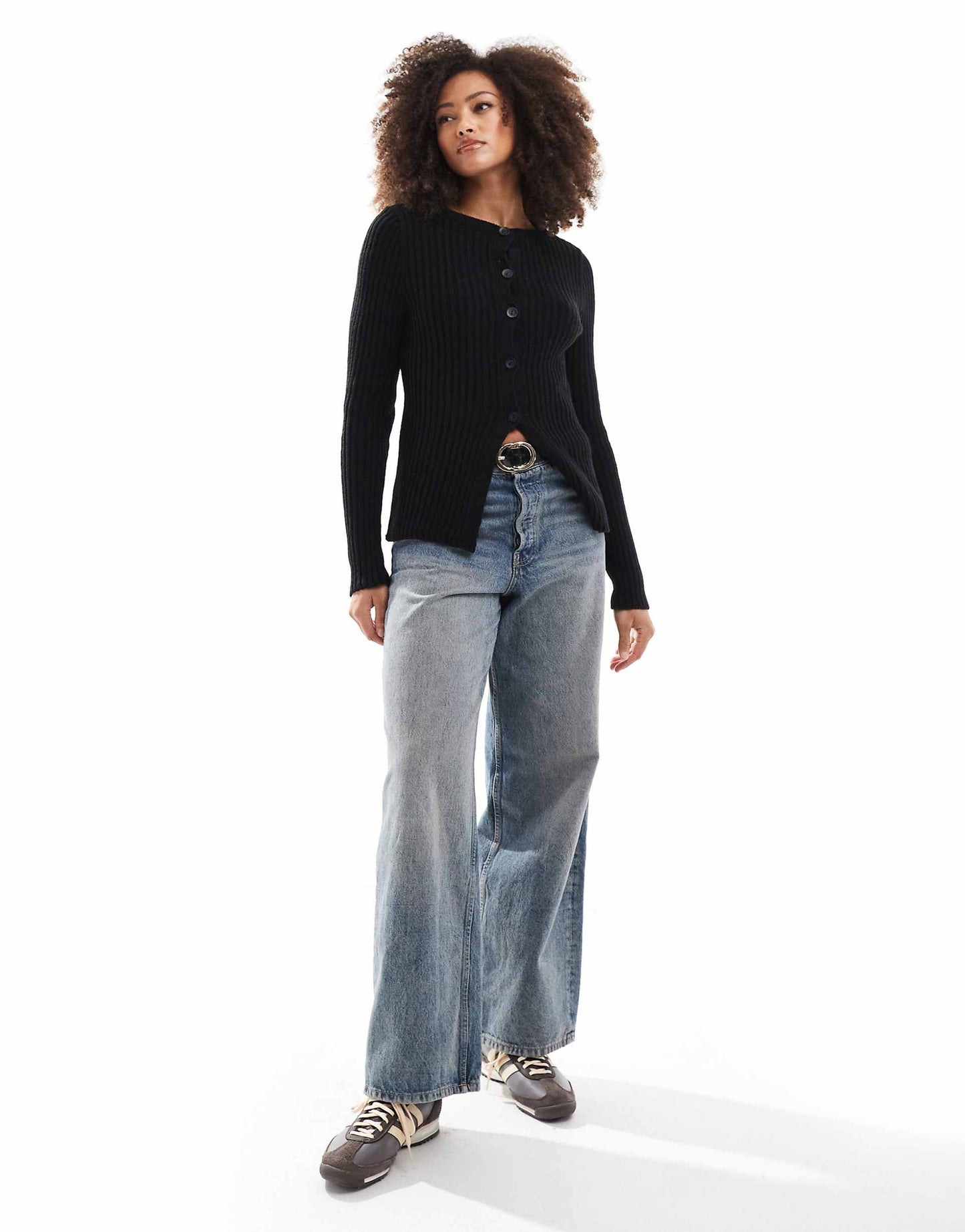 Crew Neck Cardigan With Split Hem