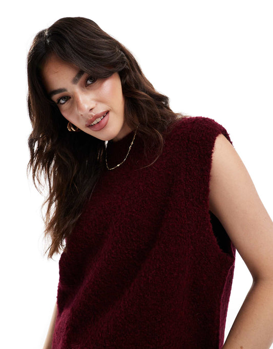 Knitted Crew Neck Boucle Tank
