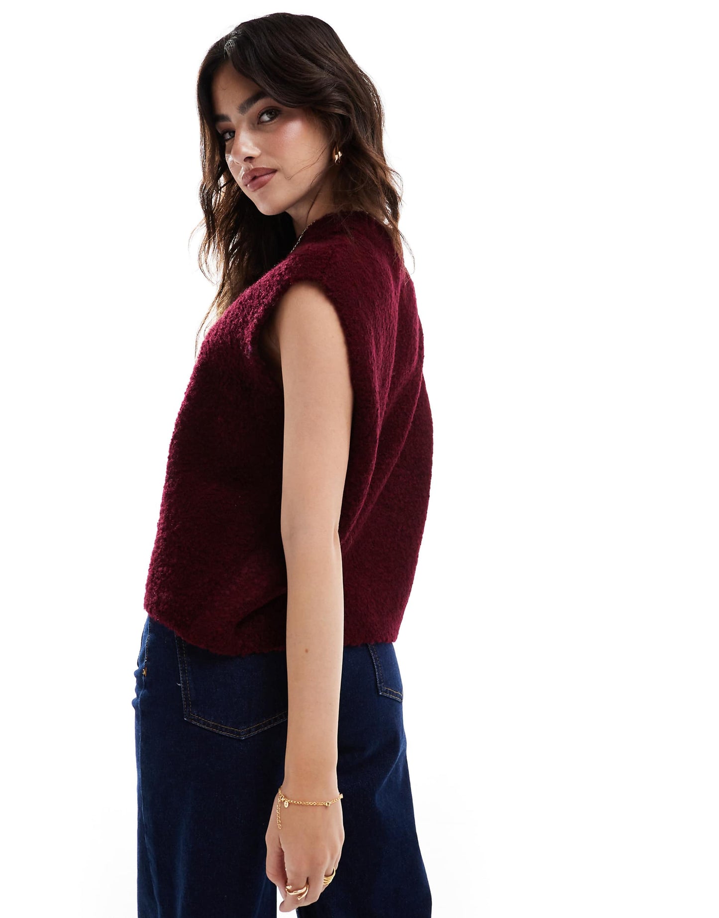 Knitted Crew Neck Boucle Tank
