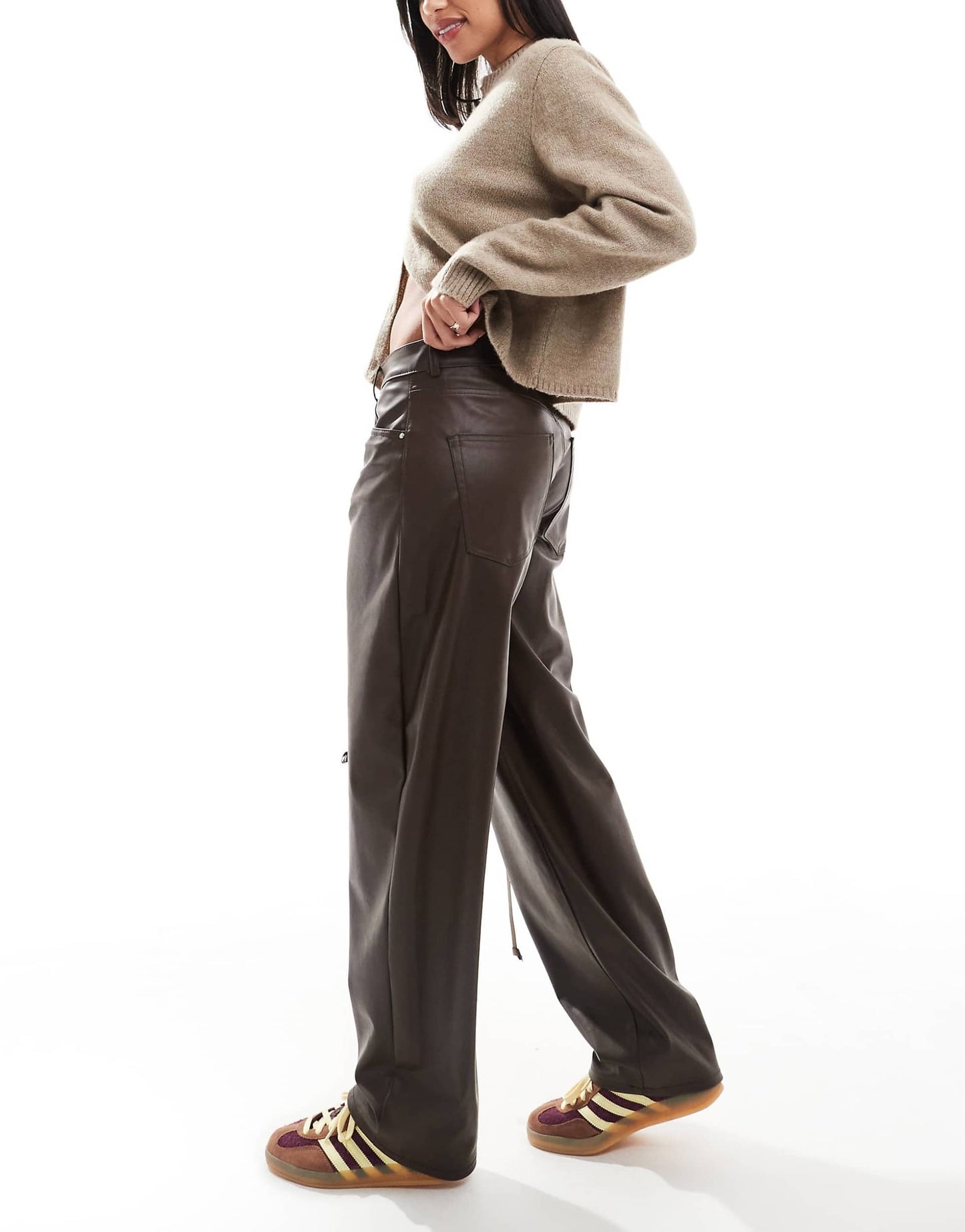 Straight Leg Faux Leather Trouser