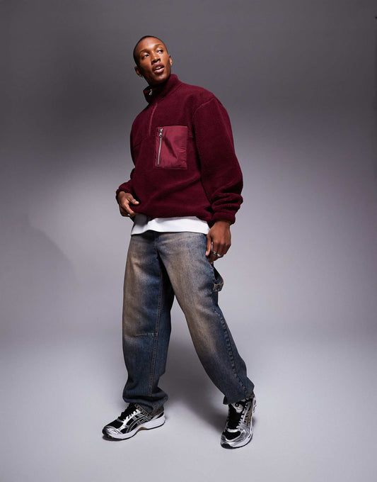 Oversized Borg Quarter Zip Sweatshirt