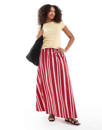 Cotton Tie Waist A Line Maxi Skirt