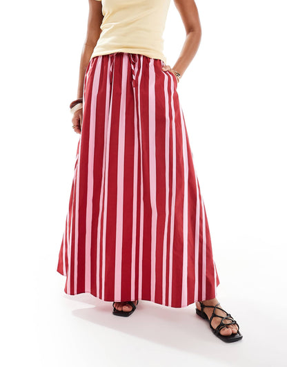 Cotton Tie Waist A Line Maxi Skirt