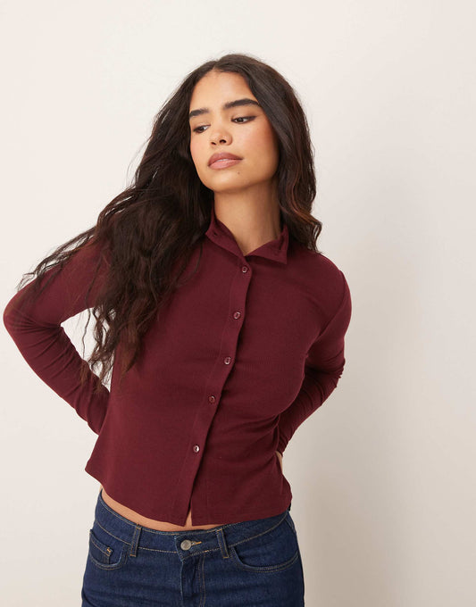 High Neck Button Through Shrunken Top