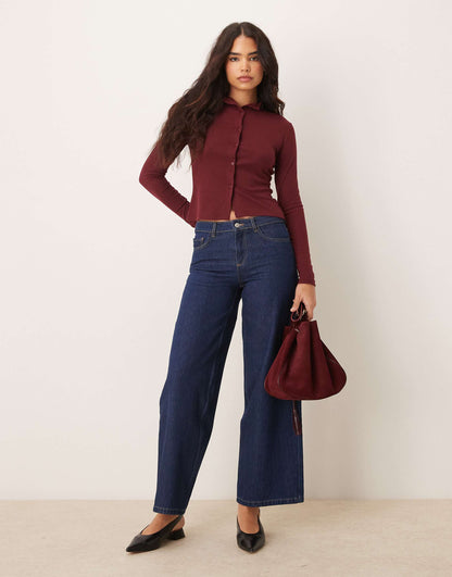 High Neck Button Through Shrunken Top