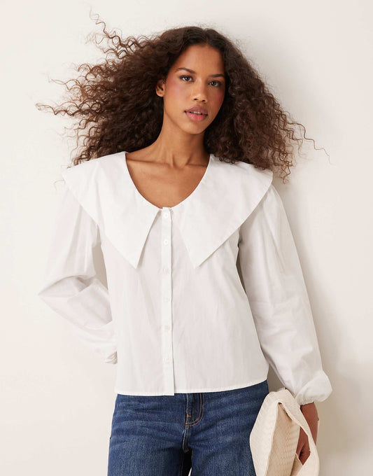 Poplin Oversized Collar Blouse