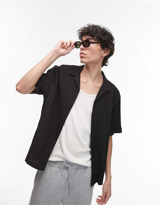 Short Sleeve Textured Plisse Shirt