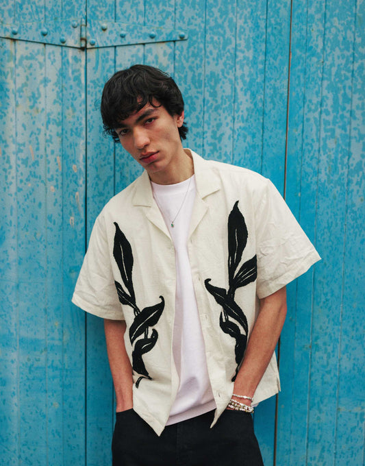 Short Sleeve Floral Embroidered Shirt