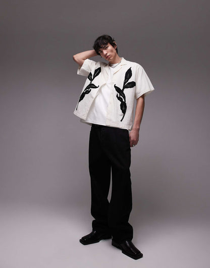 Short Sleeve Floral Embroidered Shirt