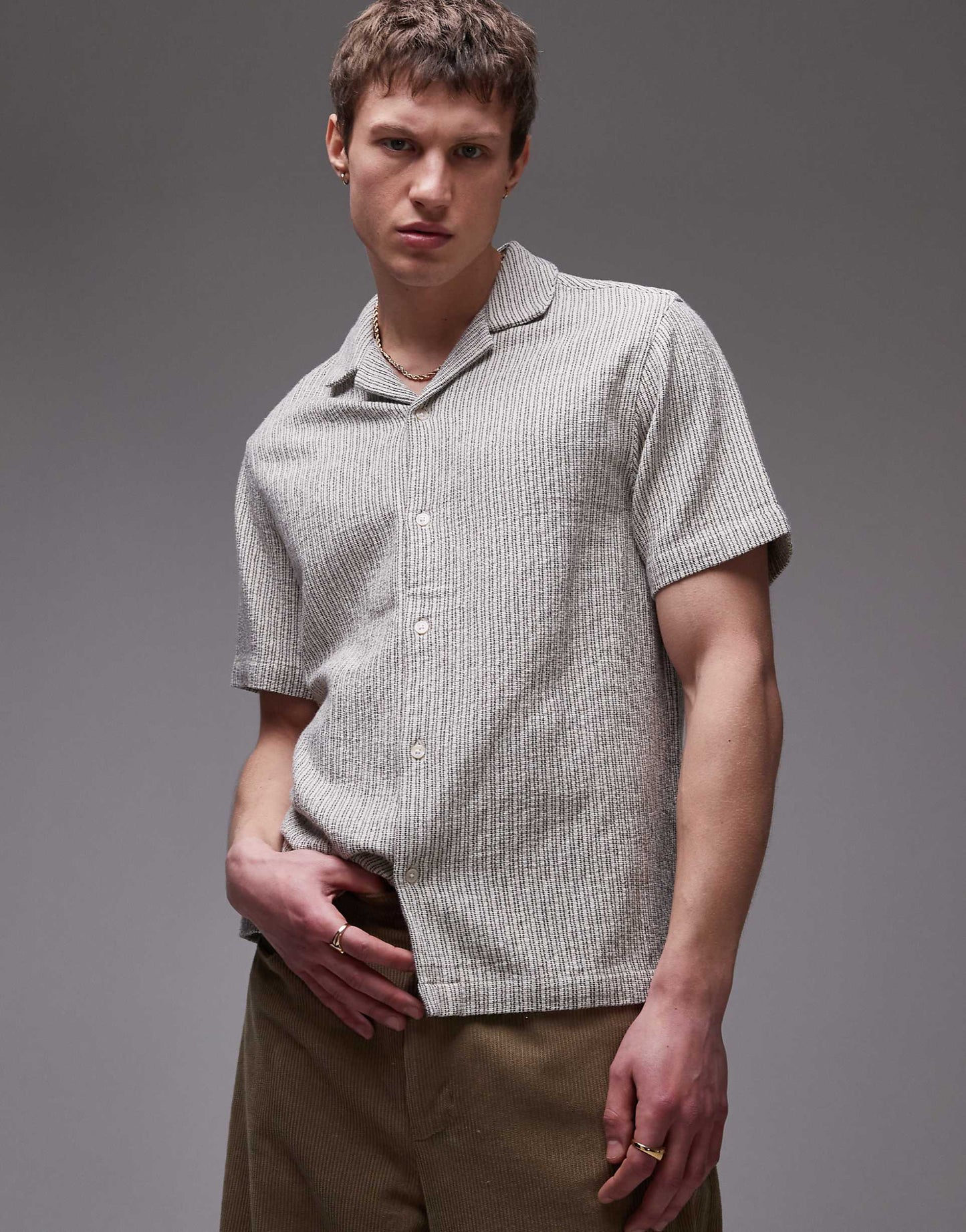 Short Sleeve Textured Stripe Shirt