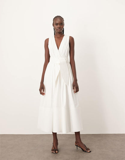 Premium Textured Midi Dress With V Front