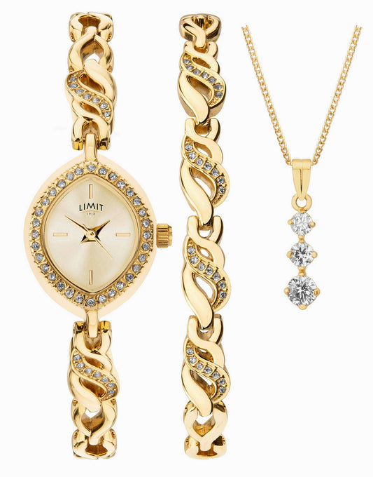 Classic 18Mm Womens Oval Gold Analogue Watch Gift Set