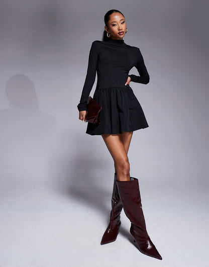 Long Sleeve Polyamide Mini Dress