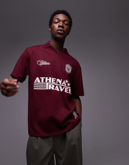 Premium Oversized Fit Polo With Front And Back Santorini Print And Embroidery