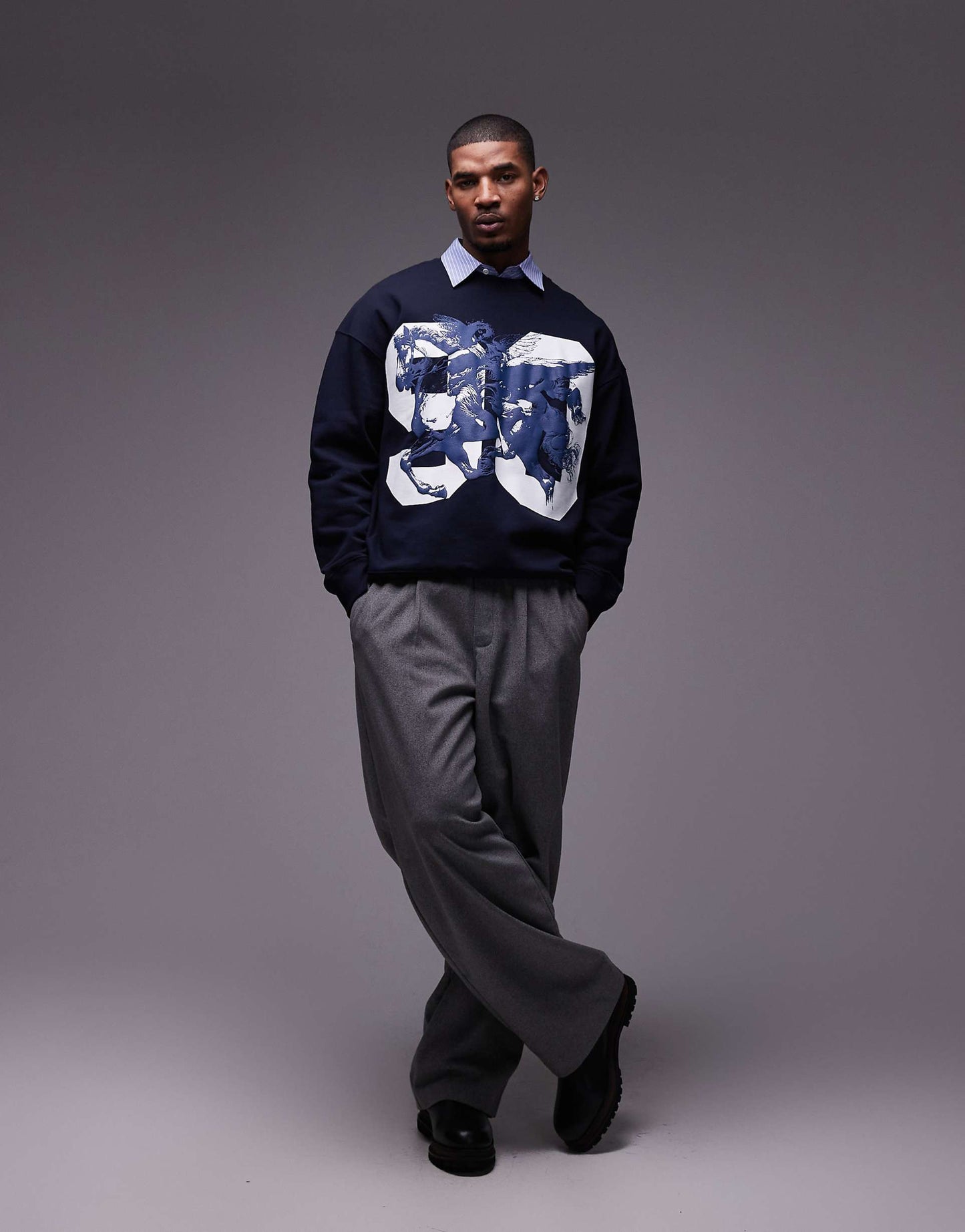 Oversized Fit Sweatshirt With Pegasus Textured Print