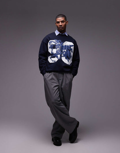 Oversized Fit Sweatshirt With Pegasus Textured Print