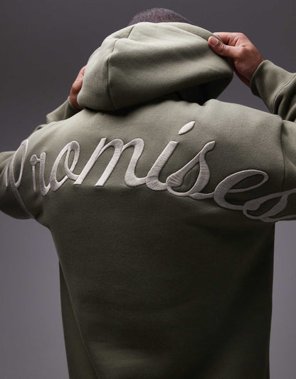 Oversized Fit Hoodie With Front And Back Promises Embroidery