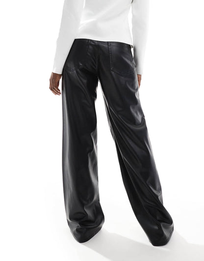 Wide Leg Faux Leather Trouser