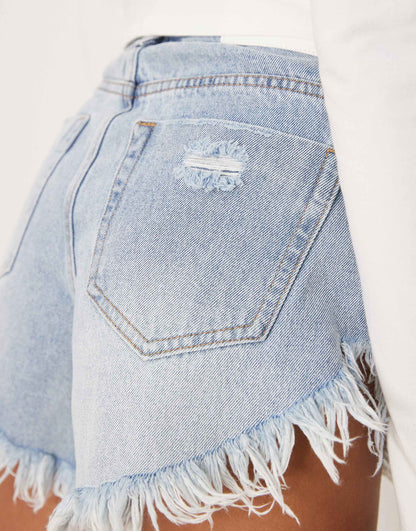 Distressed High Waisted Denim Shorts