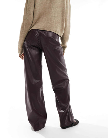 Wide Leg Faux Leather Trouser