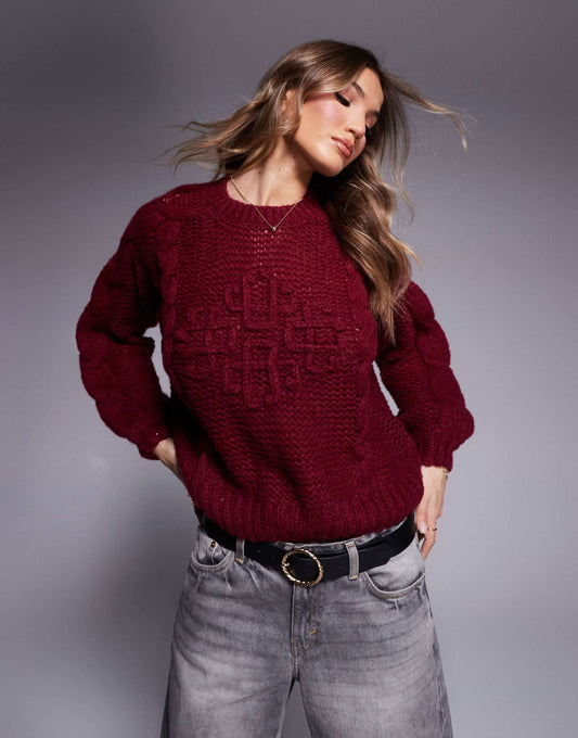 Oversized Plaited Emblem Logo Knitted Jumper