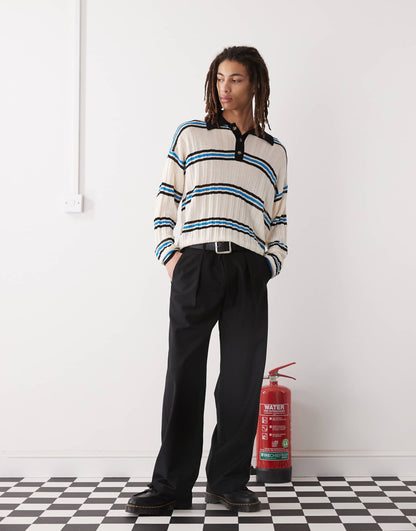 Knitted Light Weight Long Sleeve Polo Jumper