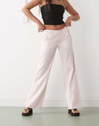 Y2K Low Rise Linen Cargo Trouser