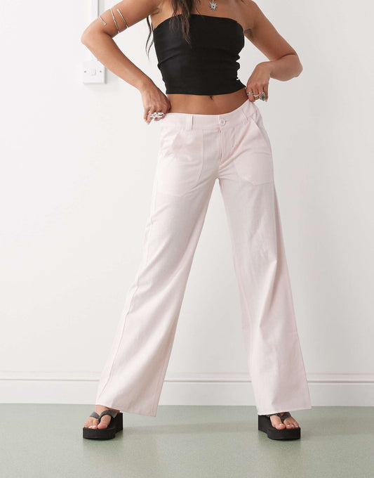 Y2K Low Rise Linen Cargo Trouser