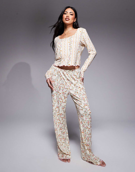 Floral Ribbed Pyjama Set