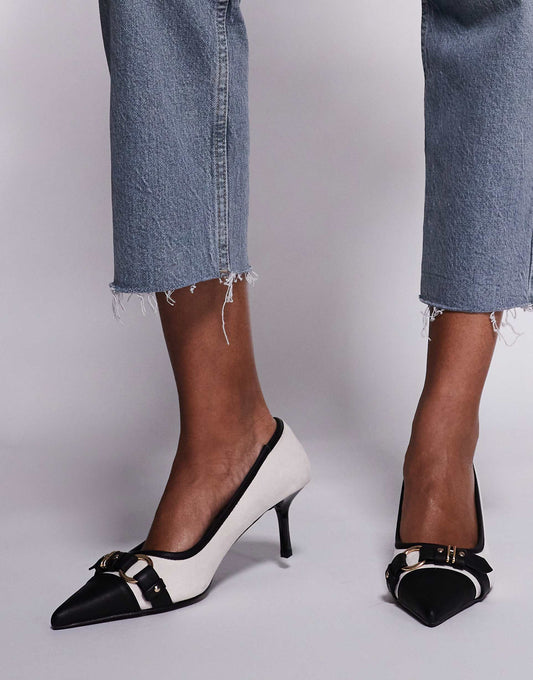 Mera Buckle Detail Kitten Heel Court Shoes