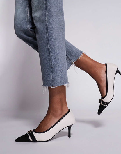 Mera Buckle Detail Kitten Heel Court Shoes